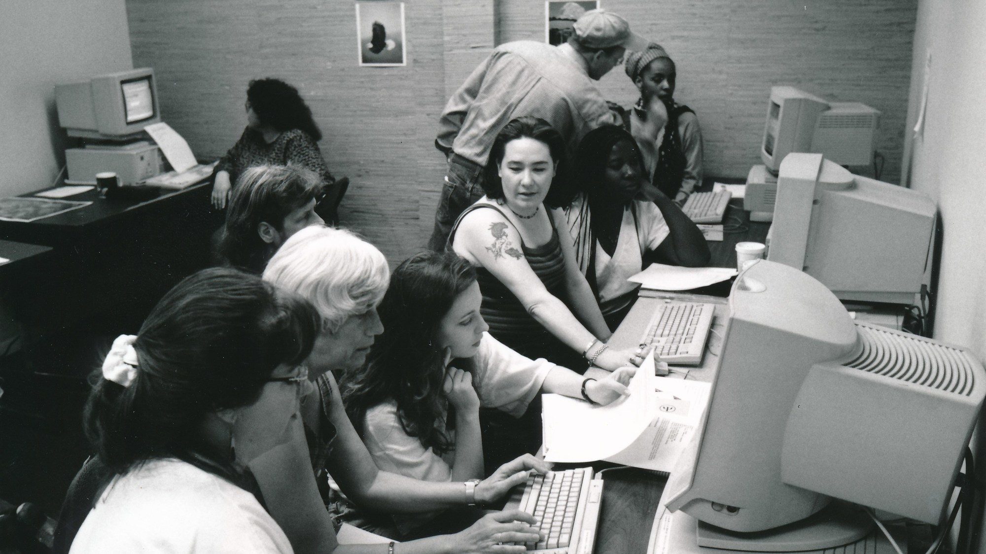 Photo of CIIS students in class using computers. c.1990s.