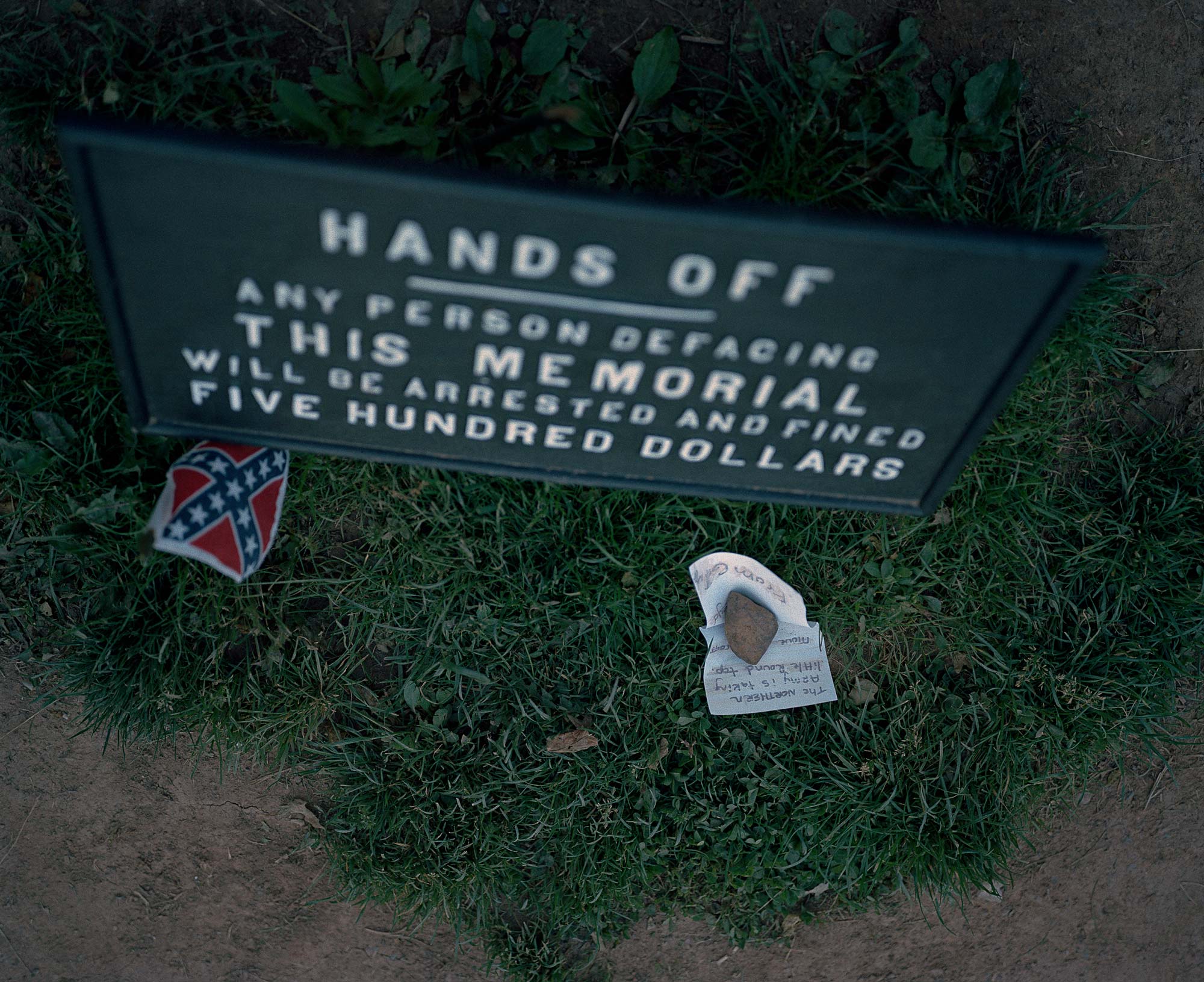 Hands Off. Any person defacing this memorial will be arrested and fined five hundred dollars. Photo by Oscar Palacio.