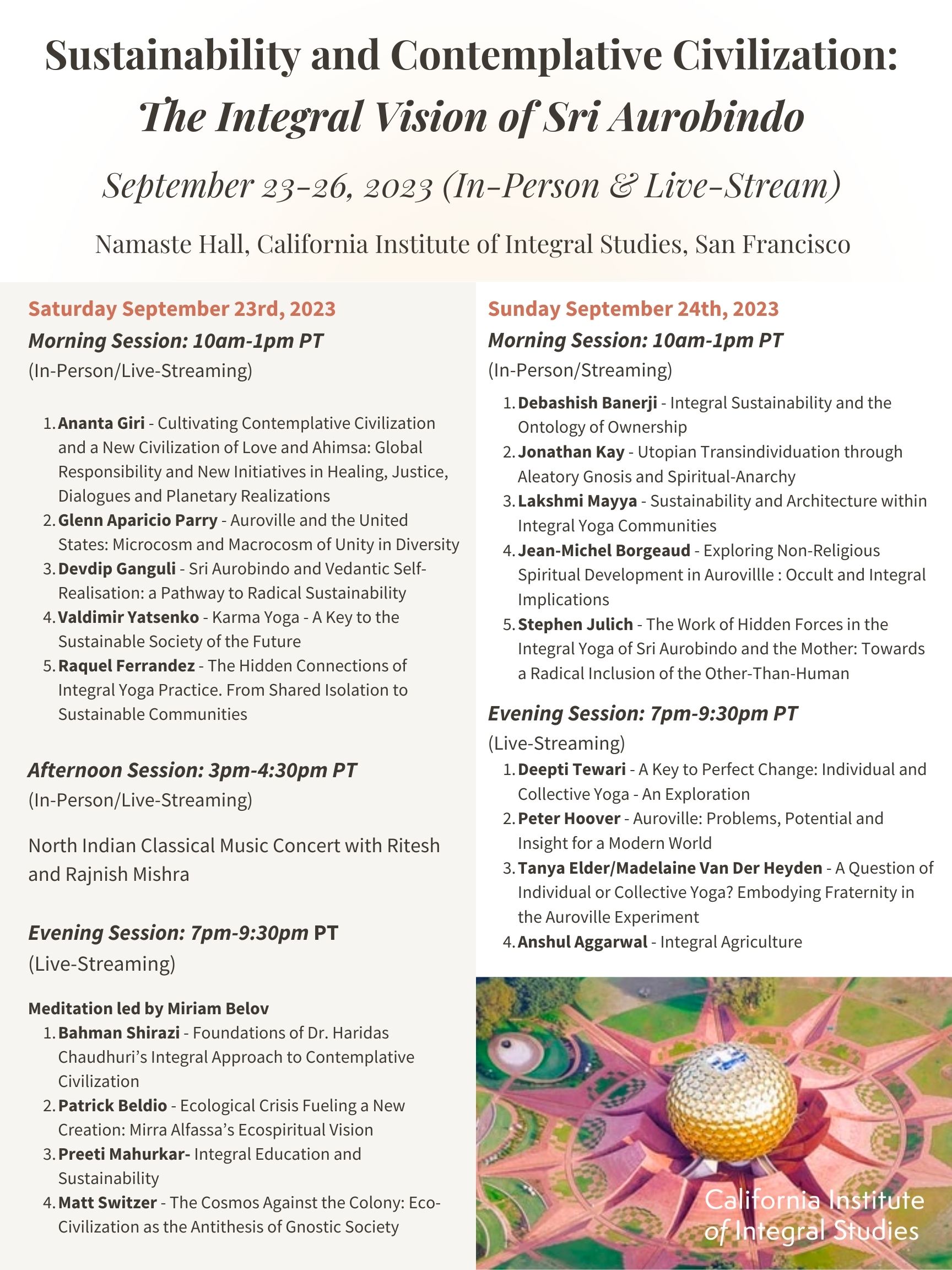 Sri Aurobindo Conference Speakers September 23