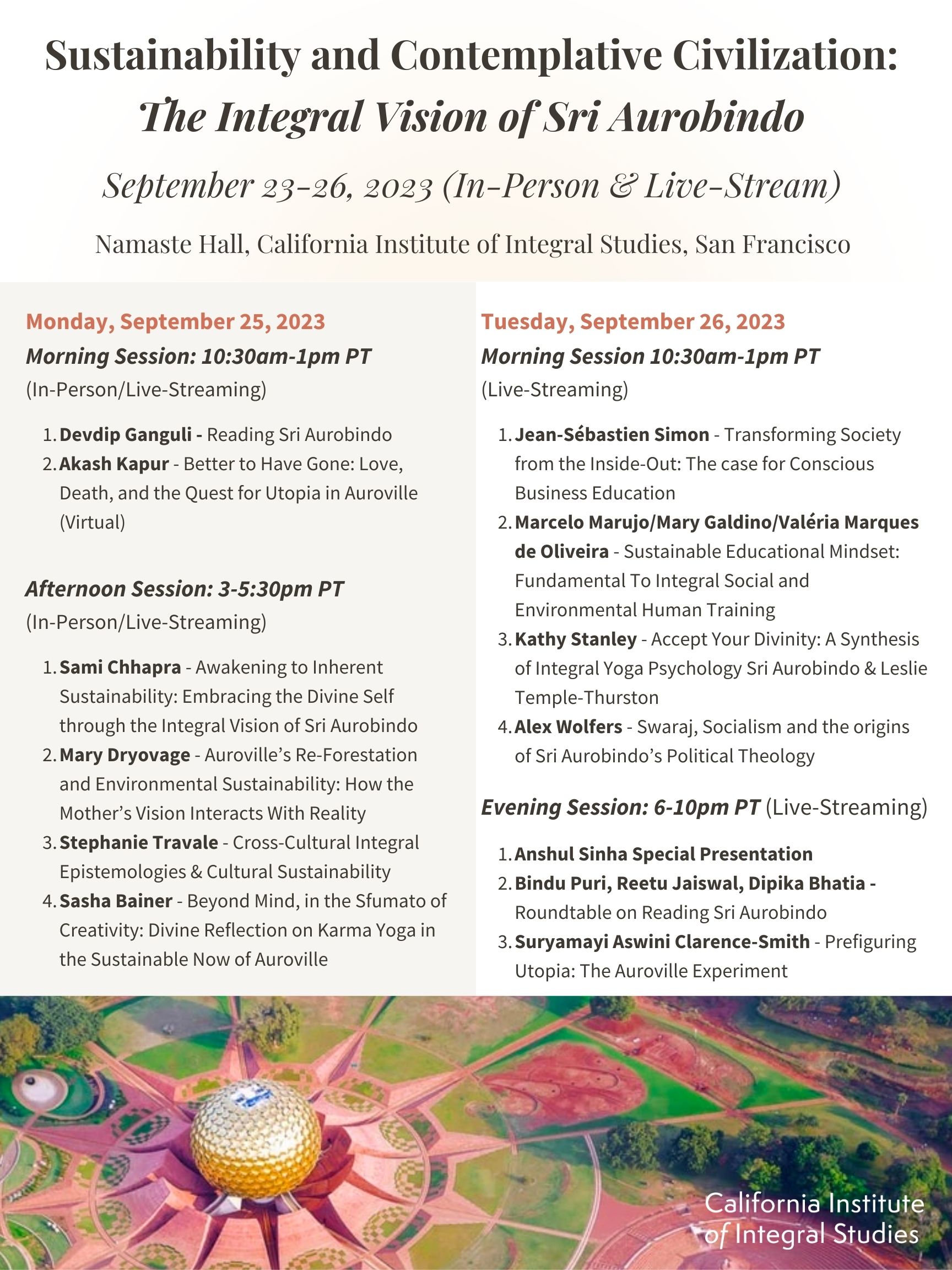 Sri Aurobindo Conference Speakers 9/25