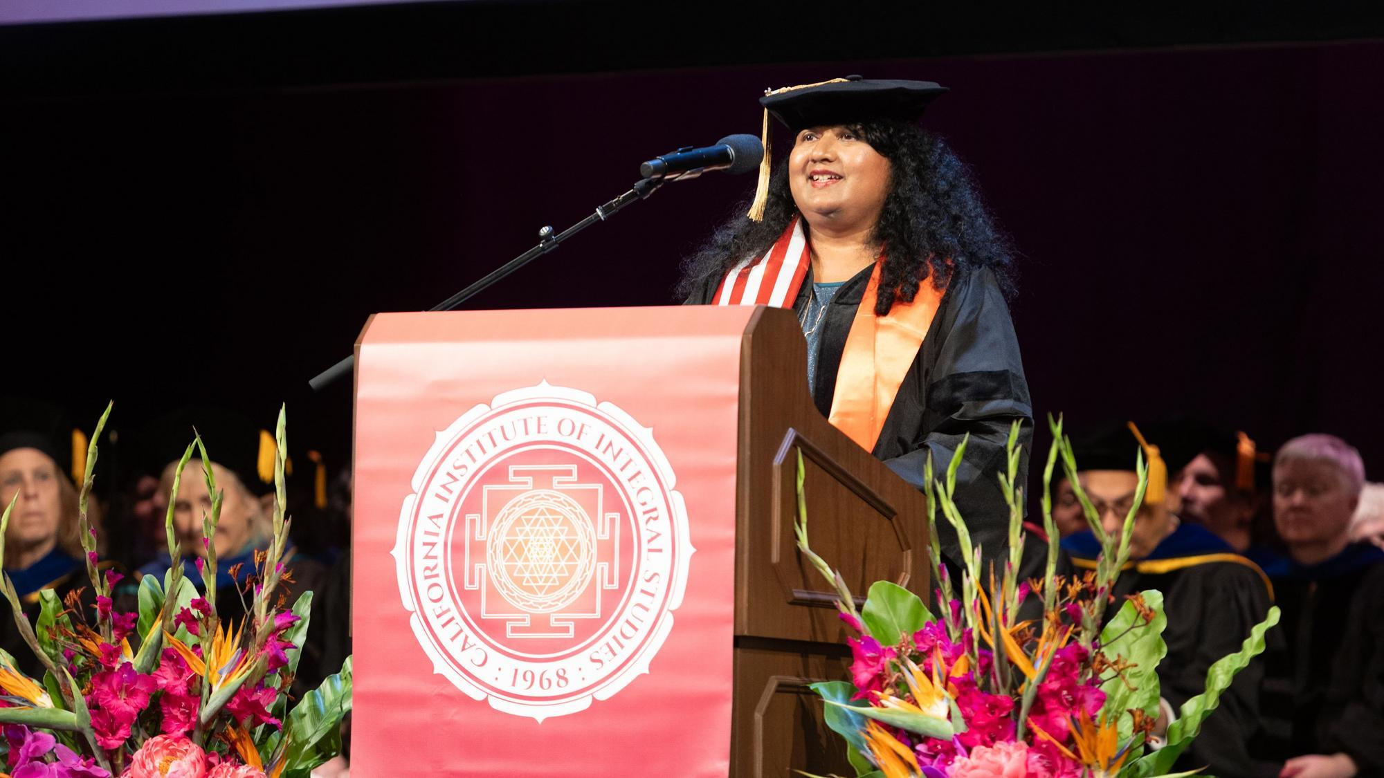 Suma Shetty at CIIS 58th Commencement. Herbst Theater, San Francisco, CA. Sunday May 24, 2026.