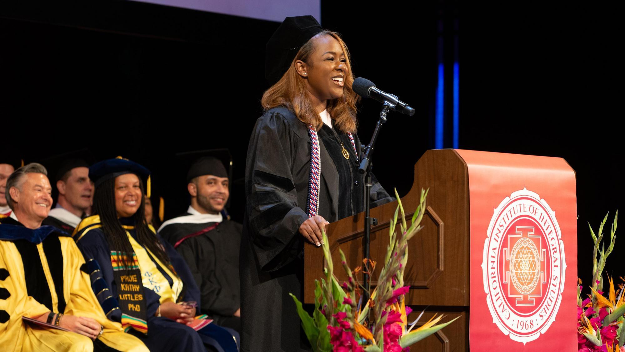 Hadyatou Diallo at CIIS 58th Commencement. Herbst Theater, San Francisco, CA. Sunday May 24, 2026.