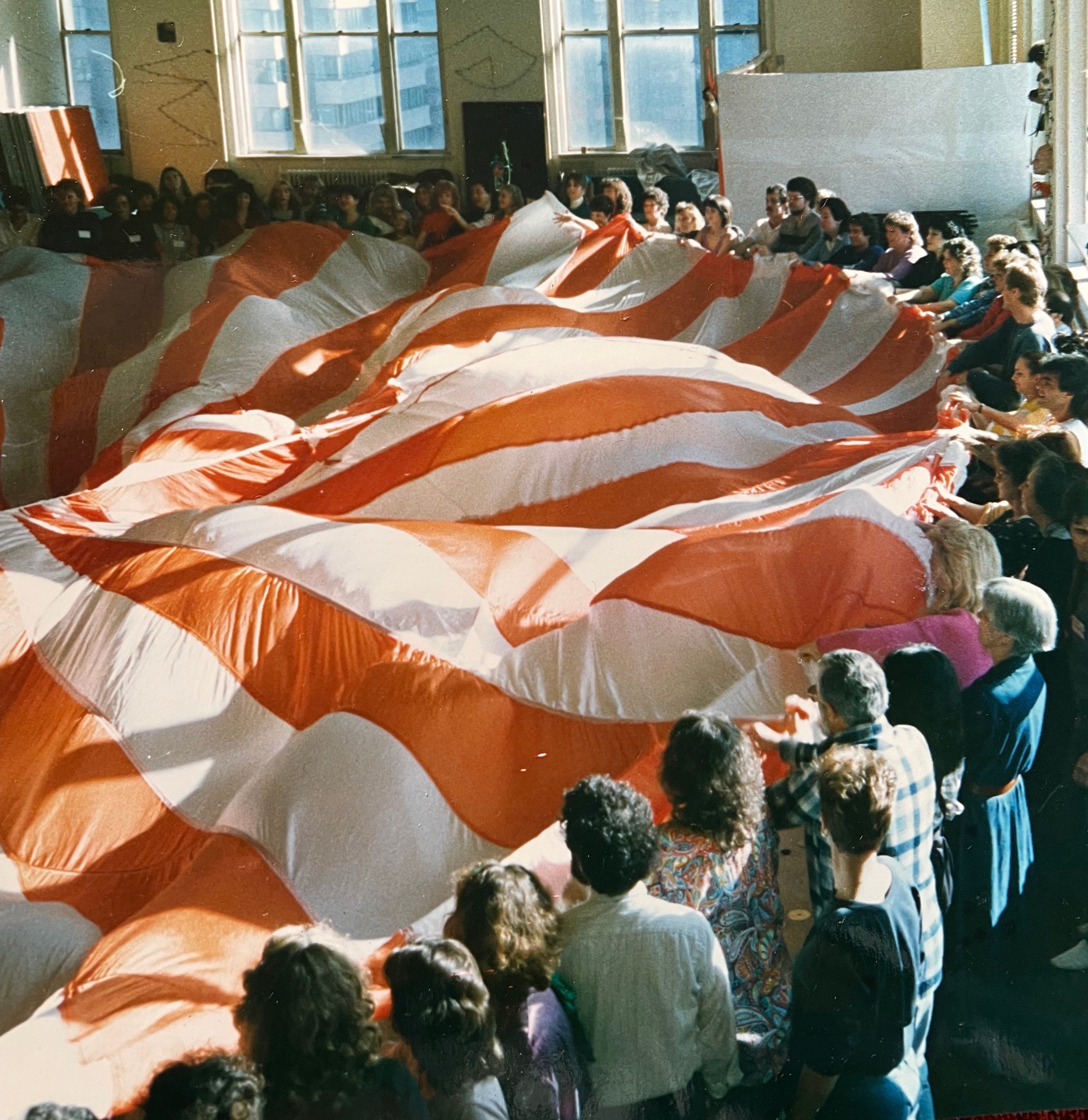 Renée Emunah and attendees during the closing ritual at the first West Coast Drama Therapy Association conference, 1985.