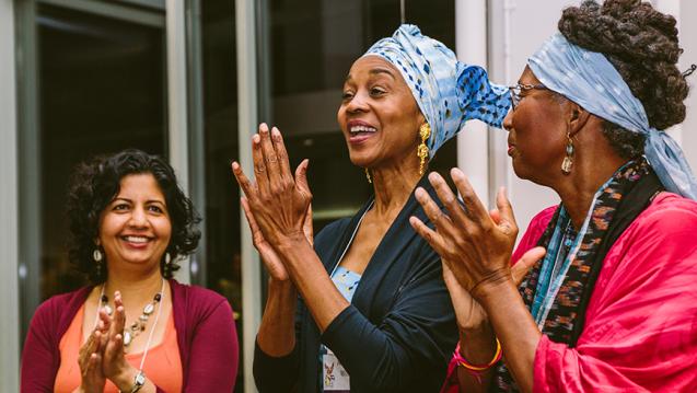 Alka Arora, Annette Williams, and Arisika Razak, faculty of the online MA and PhD in Women's Spirituality.