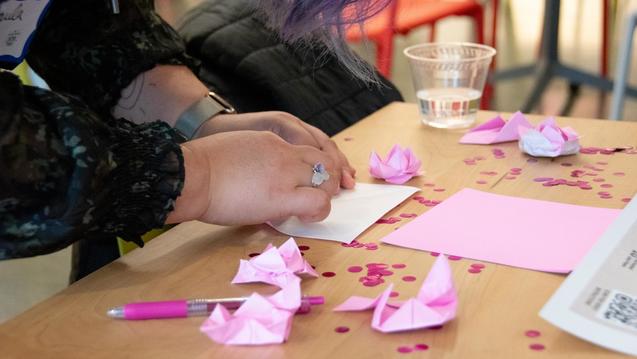 Community crafts at CIIS, paper roses in bloom