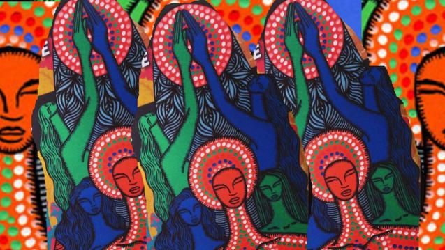 Image of colourful heads of goddesses with long neck. Find out more about the Women's Spirituality online MA and PhD programs at California Institute of Integral Studies, CIIS. 