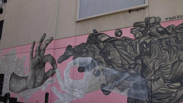Mural depicting hands