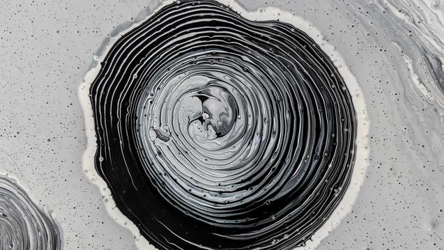 Photo of a black and white painted spiral