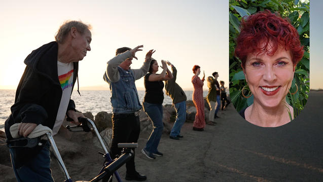 Image of participants in the workshop standing at a beach, and then a headshot of alumna Grace Walcott