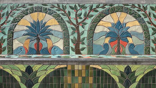 Mosaic bench of plant in arches
