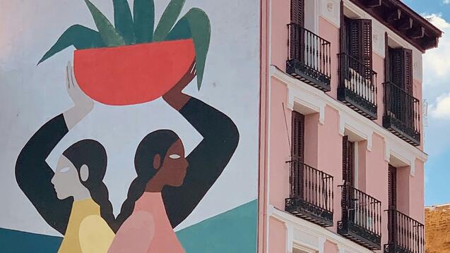 mural on pink building