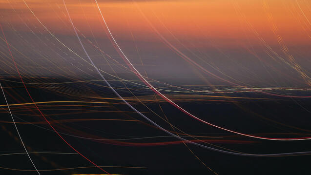 Sunset with bright fine skinny motion movement lines