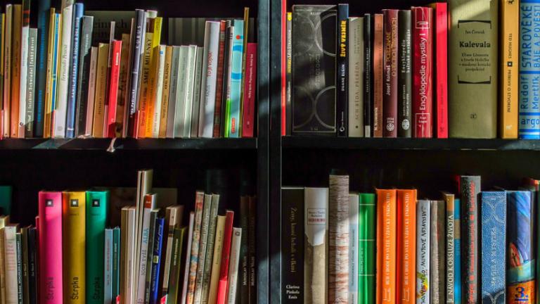 Photo of books on shelves. Learn more about the Women's Spirituality online MA and PhD programs at California Institute of Integral Studies, CIIS. 