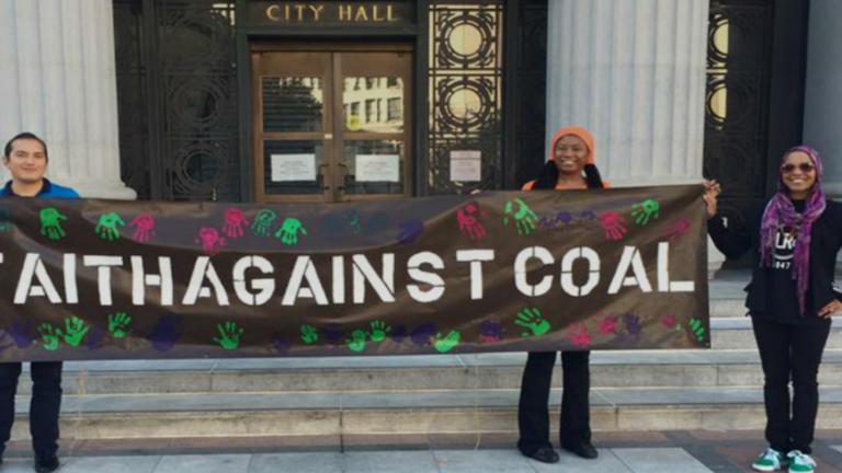 Faith Against Coal banner Oakland