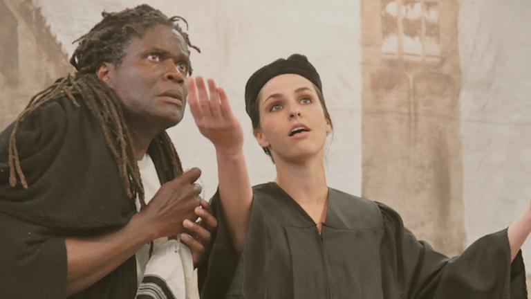 Expressive Arts Therapy Actors performing Merchant of Venice onstage at San Quentin State Prison