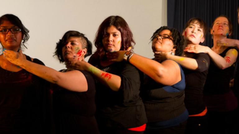 Members of Theatre for Change performing on stage. Find out more about the Master of Art in Counseling Psychology with concentration in Drama Therapy at California Institute of Integral Studies, CIIS, in San Francisco, CA.