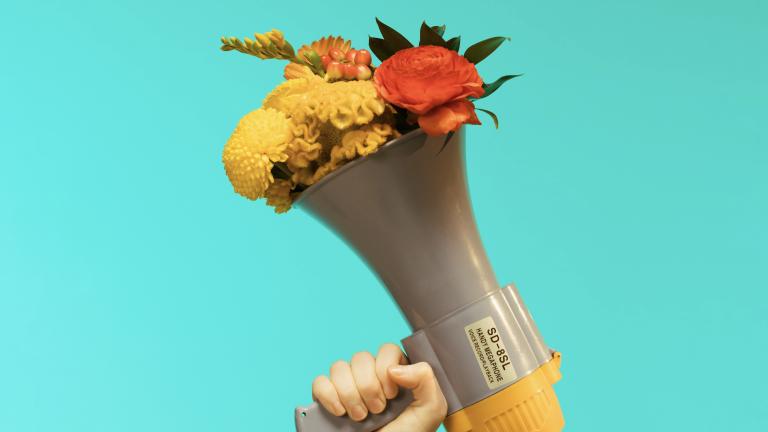 megaphone with flowers in the opening