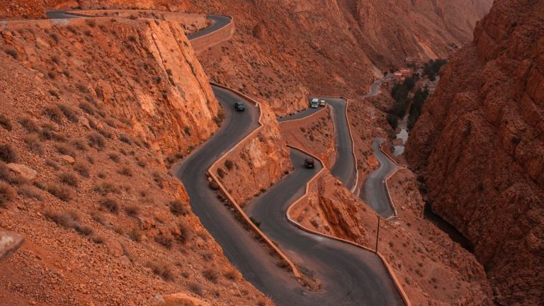 on the road in the desert beautiful hillsides