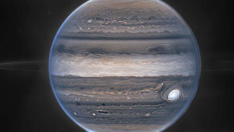 Photo of Polar Auroras of Jupiter, Hazes. By NASA, ESA, CSA, Jupiter ERS Team; image processing by Ricardo Hueso (UPV/EHU) and Judy Schmidt.