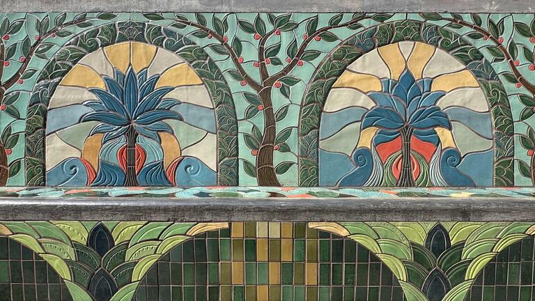 Mosaic bench of plant in arches