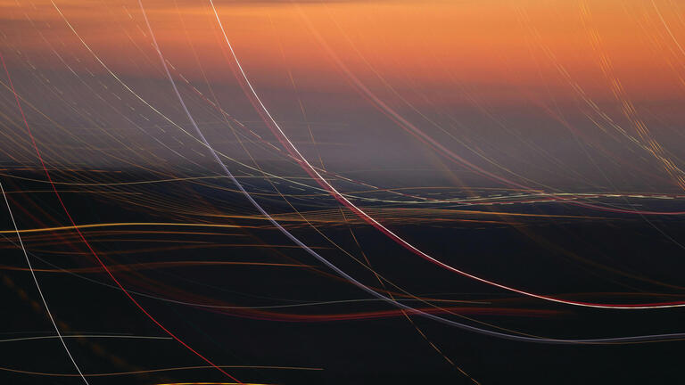 Sunset with bright fine skinny motion movement lines