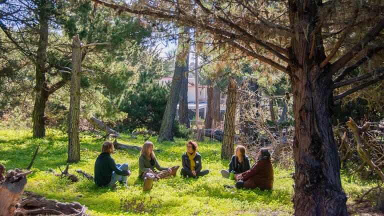Participants of Blue Sky Leaders program meet outside. 
