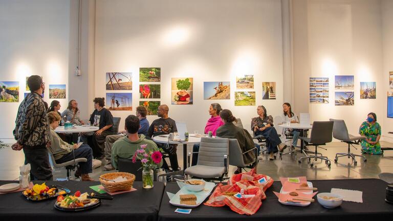 'Dial Into Joy' opening reception featuring work by EXA students, Sunflower B. Rose and Valentina Salazar. Hosted by Division of Community Engagement and Belonging.