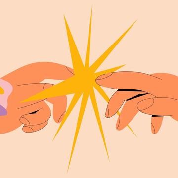 A drawing of two hands touching each other