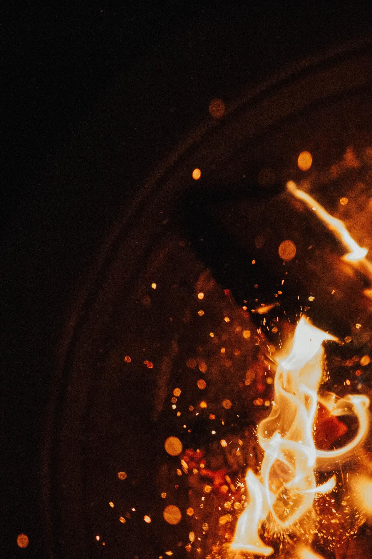 Close up of a fire emitting sparks