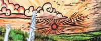 A stylized image of the sun over the mountains of Juristac with a raised fist to the left side.