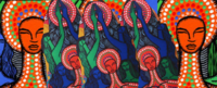Image of colourful heads of goddesses with long neck. Find out more about the Women's Spirituality online MA and PhD programs at California Institute of Integral Studies, CIIS. 