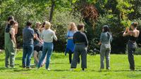 Drama Therapy students learning in an outdoor setting