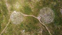 Top view of spiral labyrinth made of stones