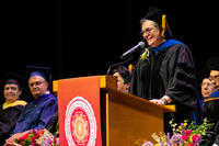 Professor Emerita Shoshana Simons gives the address to graduating students at CIIS' 57th Commencement.