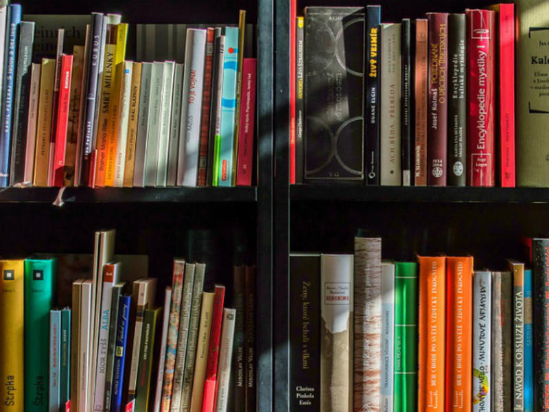 Photo of books on shelves. Learn more about the Women's Spirituality online MA and PhD programs at California Institute of Integral Studies, CIIS.