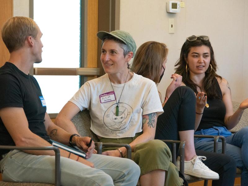 Integrative Health students talking at their intensive.