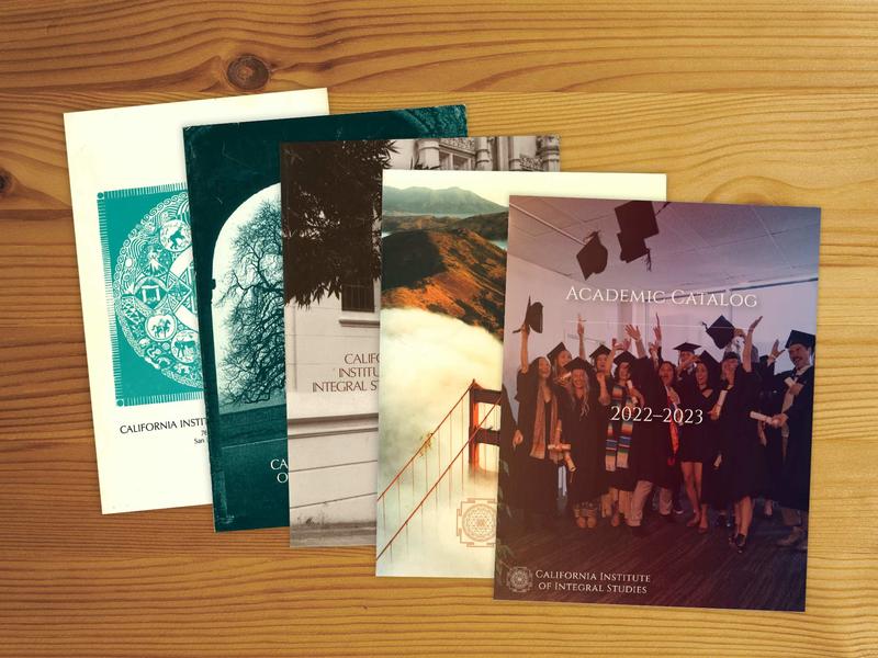Photo collage of CIIS course catalogs