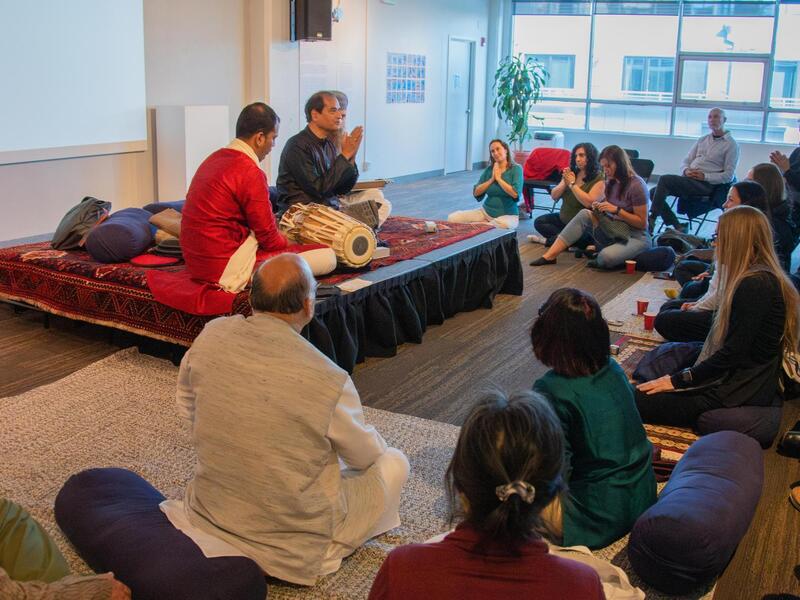Photo still from an evening hosted by Asian Contemplative and Transcultural Studies Program  of contemplative conversation and enchanting music featuring world-renowned Dhrupad vocalists.